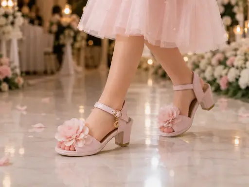 pink-flower-girls-high-heels کفش دخترانه مجلسی پاشنه بلند گل دار صورتی
